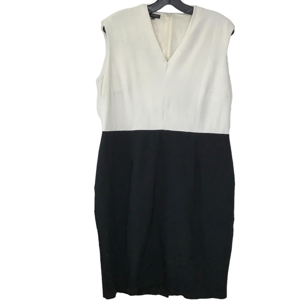 Talbots Sleeveless V Neck Black Colorblock Sleeveless Sheath Dress 12 *AS IS*